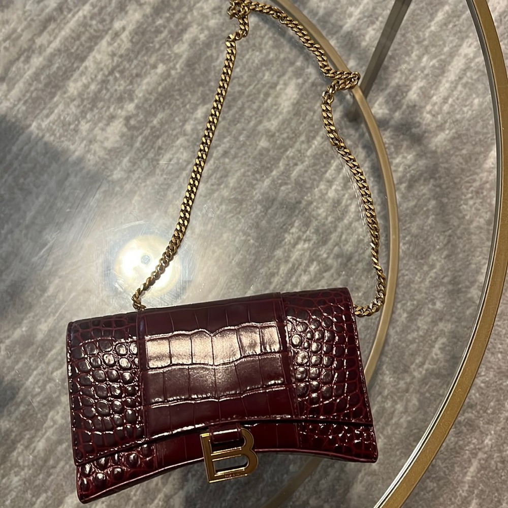Authentic Balenciaga Maroon Crocodile Wallet on Chain